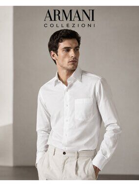 Armani Collezioni Men’s White 100% Cotton Dress Shirt 15 38 R Made in Italy